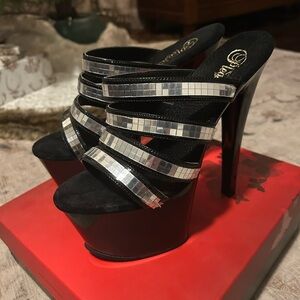 Pleaser Black and Silver Platform Heels